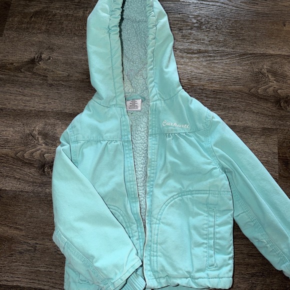 Carhartt Other - VTG Blue Carhartt Youth Kids Sherpa Lined Hooded Zip Up Jacket Size 4 Toddler